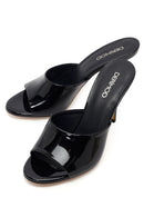 Kadın Siyah Yüksek İnce Topuklu Rugan Deri Terlik | Derimod