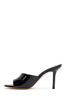 Kadın Siyah Yüksek İnce Topuklu Rugan Deri Terlik | Derimod