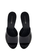 Kadın Siyah Yüksek İnce Topuklu Rugan Deri Terlik | Derimod