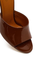 Kadın Kahverengi Yüksek İnce Topuklu Rugan Deri Terlik | Derimod