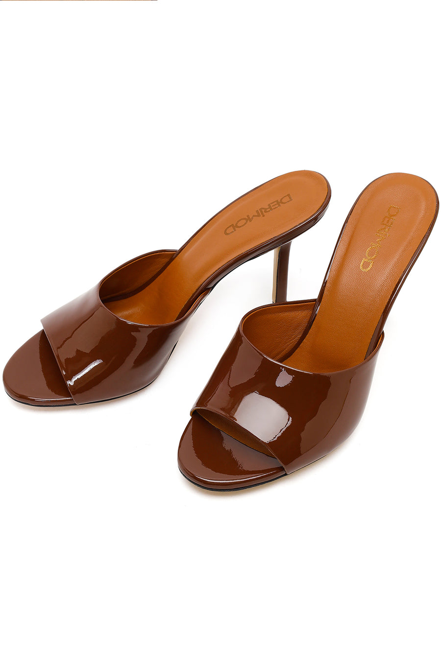 Women's Brown High Thin Heel Patent Leather Slippers