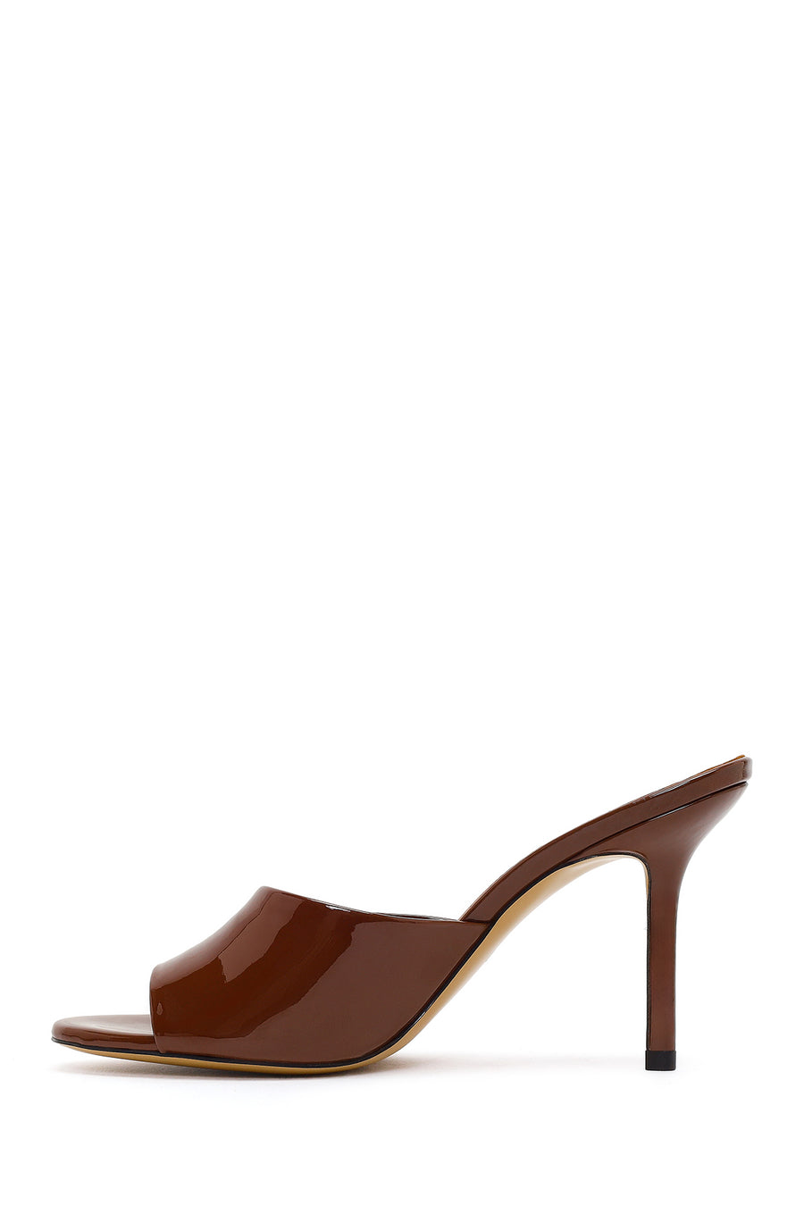 Women's Brown High Thin Heel Patent Leather Slippers