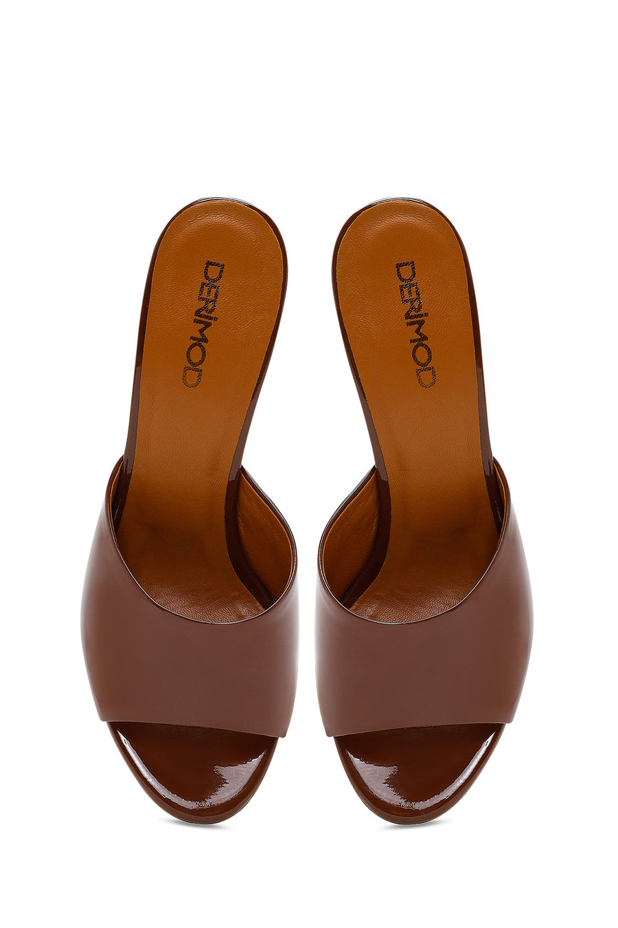 Women's Brown High Thin Heel Patent Leather Slippers