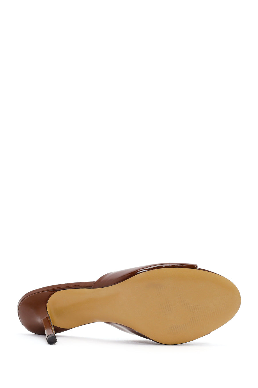 Women's Brown High Thin Heel Patent Leather Slippers