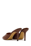 Kadın Kahverengi Yüksek İnce Topuklu Rugan Deri Terlik | Derimod