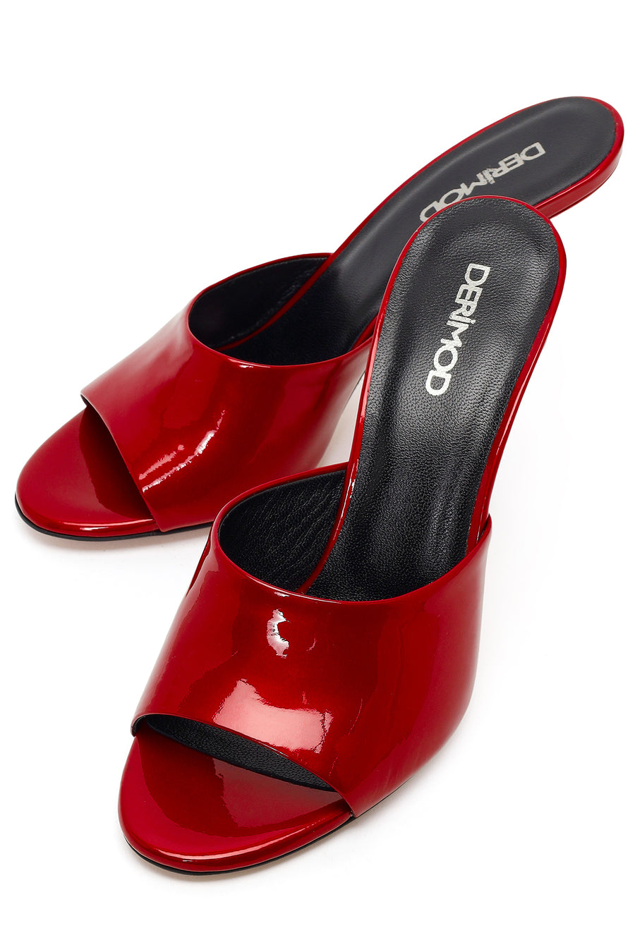 Women's Red High Thin Heel Patent Leather Slippers