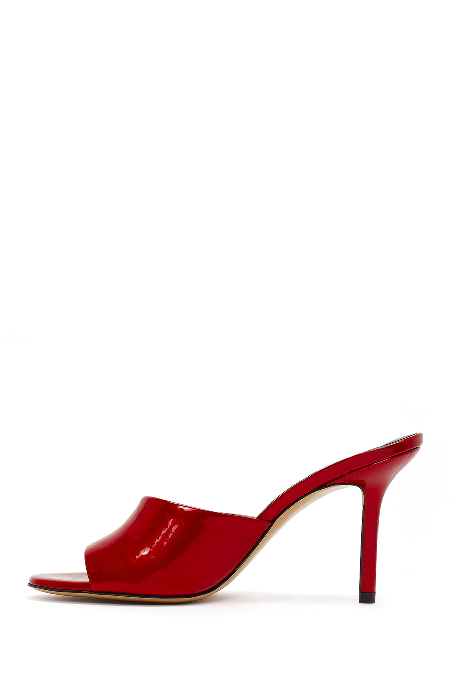 Women's Red High Thin Heel Patent Leather Slippers