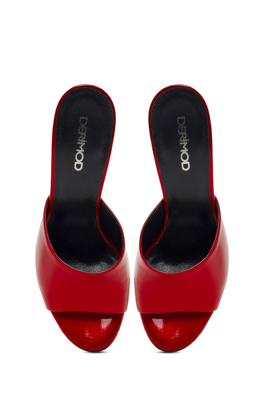 Women's Red High Thin Heel Patent Leather Slippers