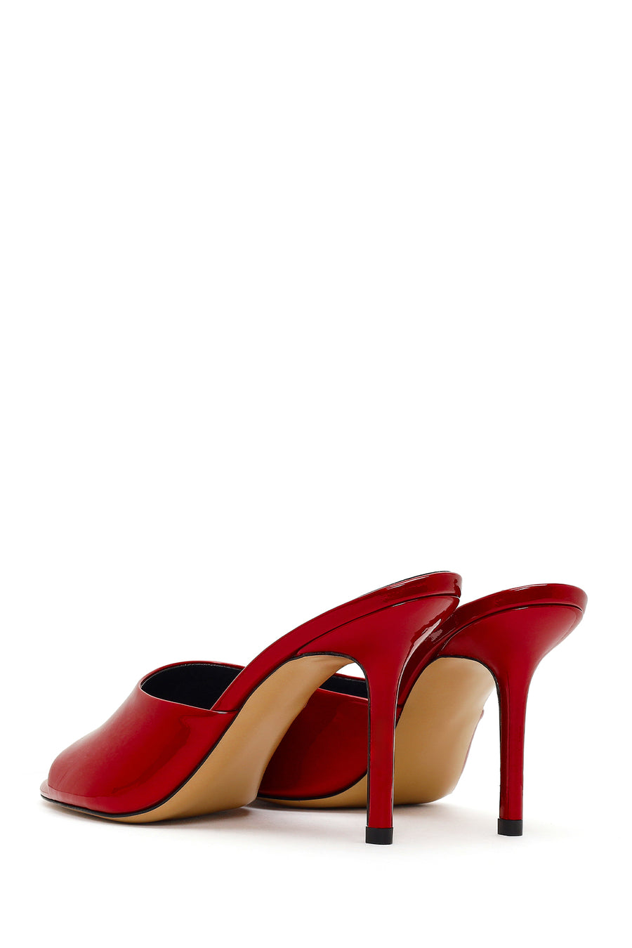 Women's Red High Thin Heel Patent Leather Slippers