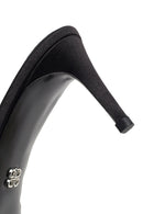 Women's Black Thin-Heeled Satin Slippers with Rhinestones | Derimod