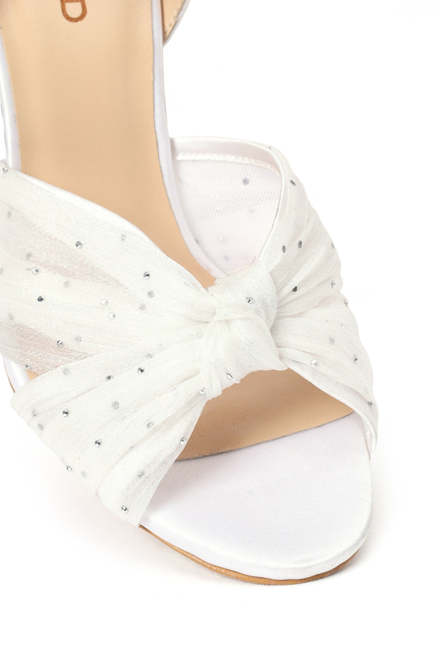 Women's White Ankle Buckle High Thin Heel Fabric Sandals