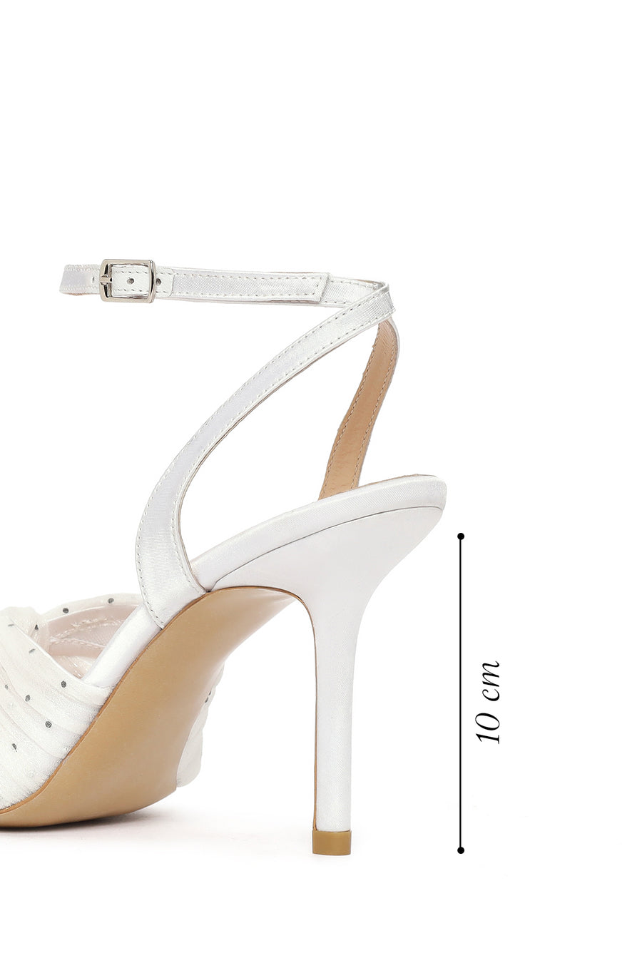 Women's White Ankle Buckle High Thin Heel Fabric Sandals