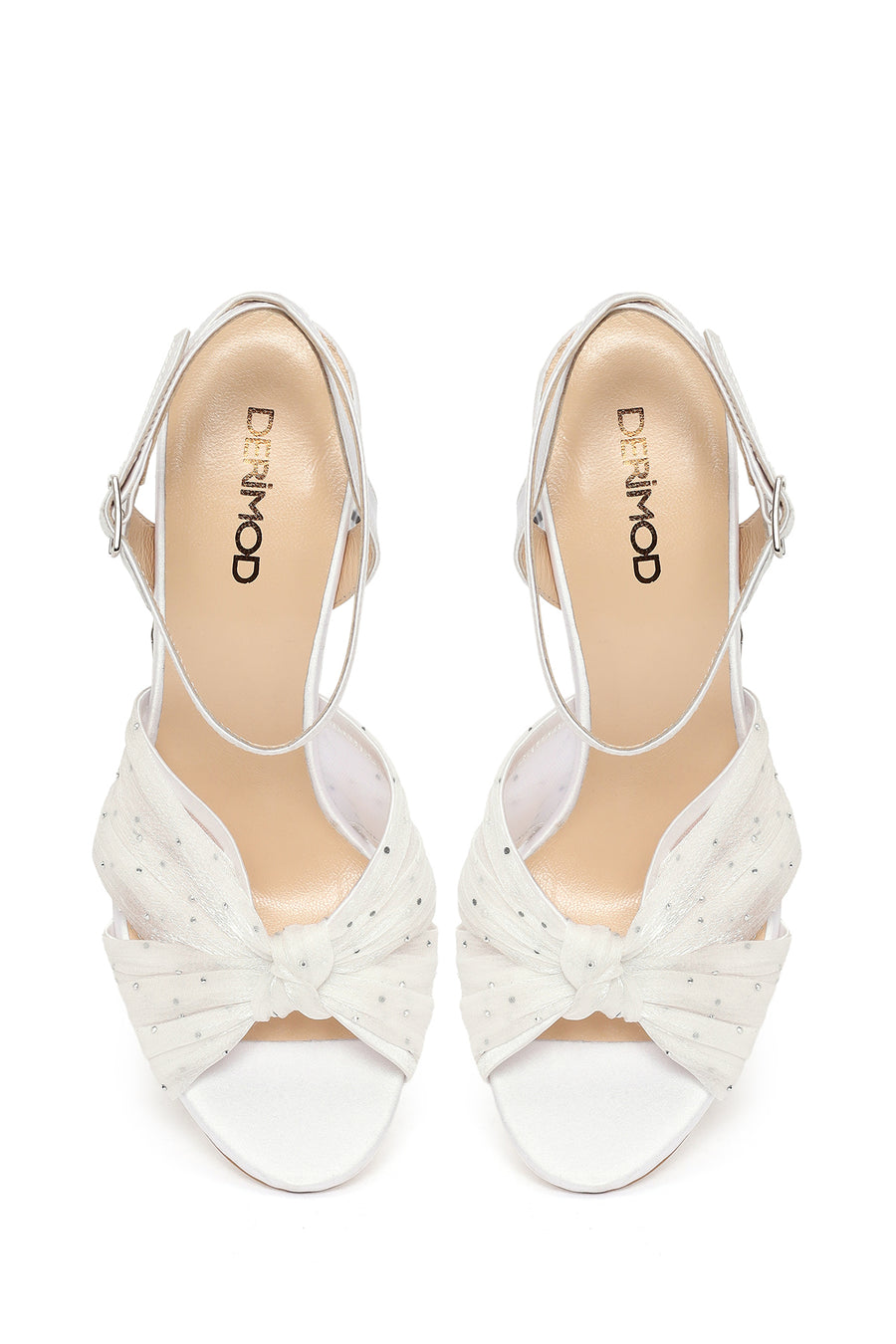 Women's White Ankle Buckle High Thin Heel Fabric Sandals