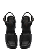 Kadın Siyah Bilekten Tokalı Kalın Topuklu Platformlu Deri Sandalet | Derimod