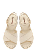 Woman Cream Ankle-Buckle Wedge Leather Sandals | Derimod