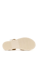 Woman Cream Ankle-Buckle Wedge Leather Sandals | Derimod