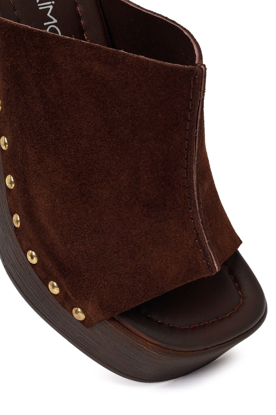 Women's Brown High Heel Suede Leather Slippers