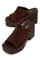 Women's Brown High Heel Suede Leather Slippers | Derimod