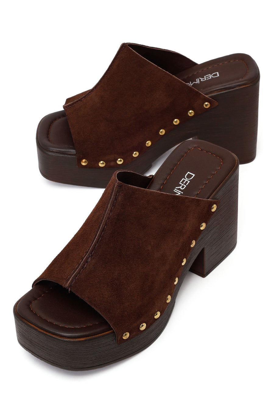 Women's Brown High Heel Suede Leather Slippers