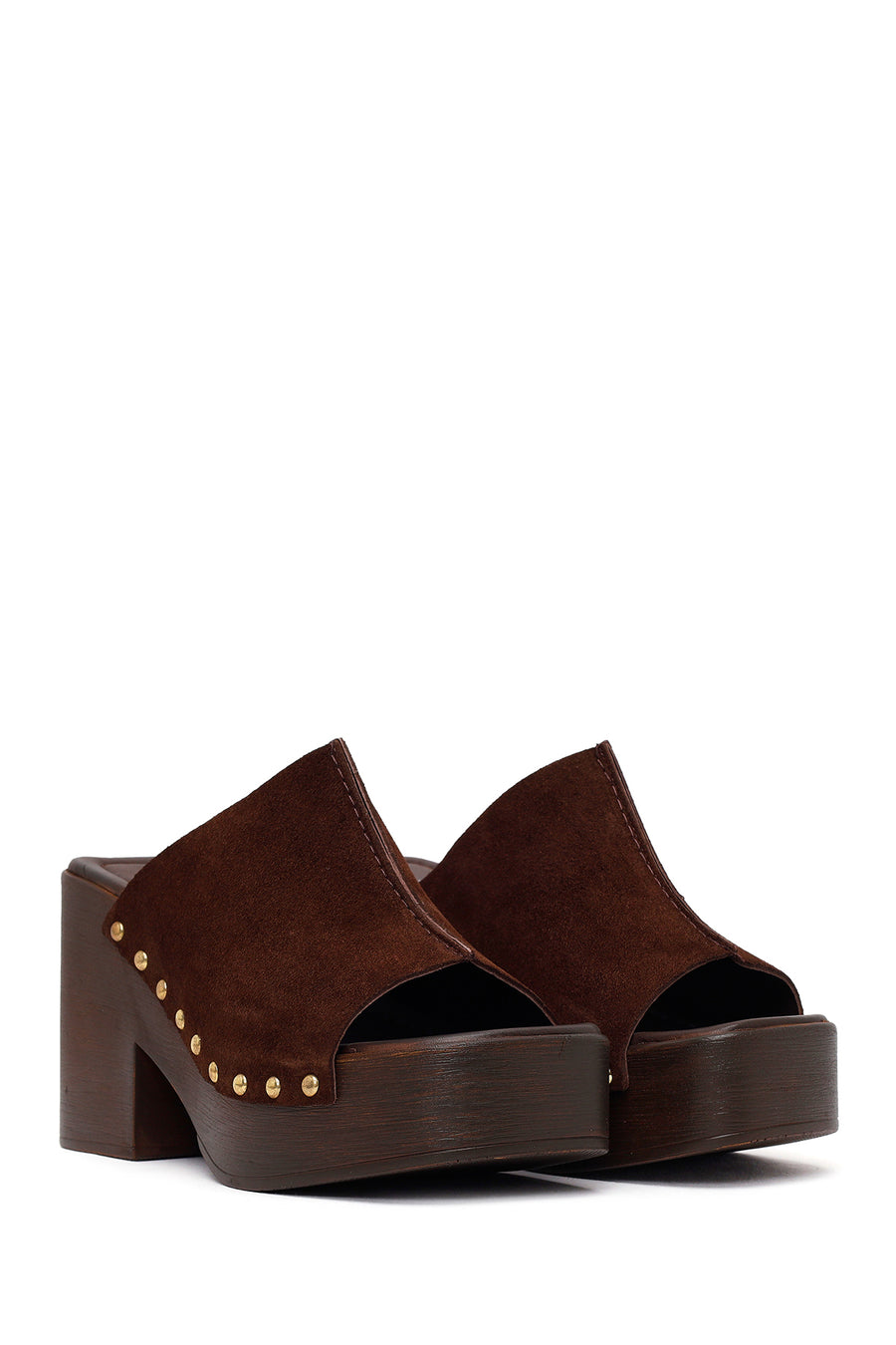 Women's Brown High Heel Suede Leather Slippers