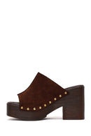Women's Brown High Heel Suede Leather Slippers | Derimod
