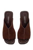 Women's Brown High Heel Suede Leather Slippers | Derimod