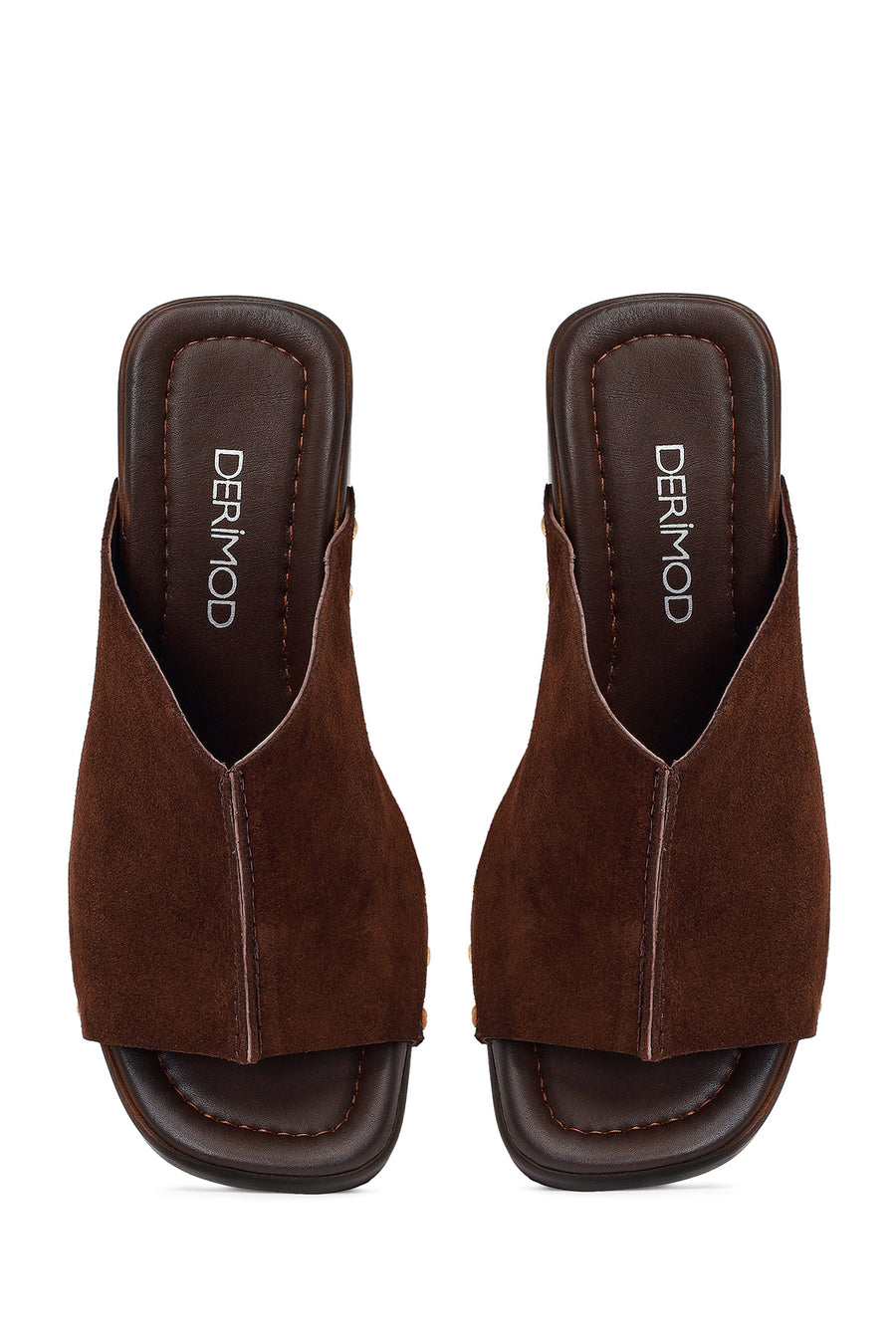 Women's Brown High Heel Suede Leather Slippers