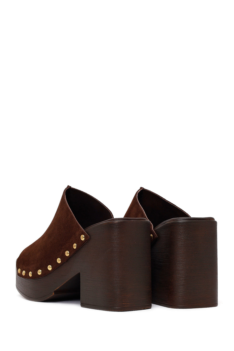 Women's Brown High Heel Suede Leather Slippers