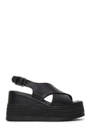 Woman Black Ankle-Buckle Wedge-Heel Leather Sandal | Derimod