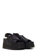 Woman Black Ankle-Buckle Wedge-Heel Leather Sandal | Derimod