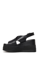 Woman Black Ankle-Buckle Wedge-Heel Leather Sandal | Derimod