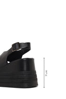 Woman Black Ankle-Buckle Wedge-Heel Leather Sandal | Derimod