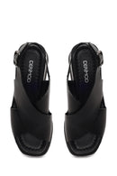 Woman Black Ankle-Buckle Wedge-Heel Leather Sandal | Derimod