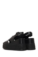 Woman Black Ankle-Buckle Wedge-Heel Leather Sandal | Derimod