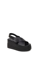 Woman Black Ankle-Buckle Wedge-Heel Leather Sandal | Derimod