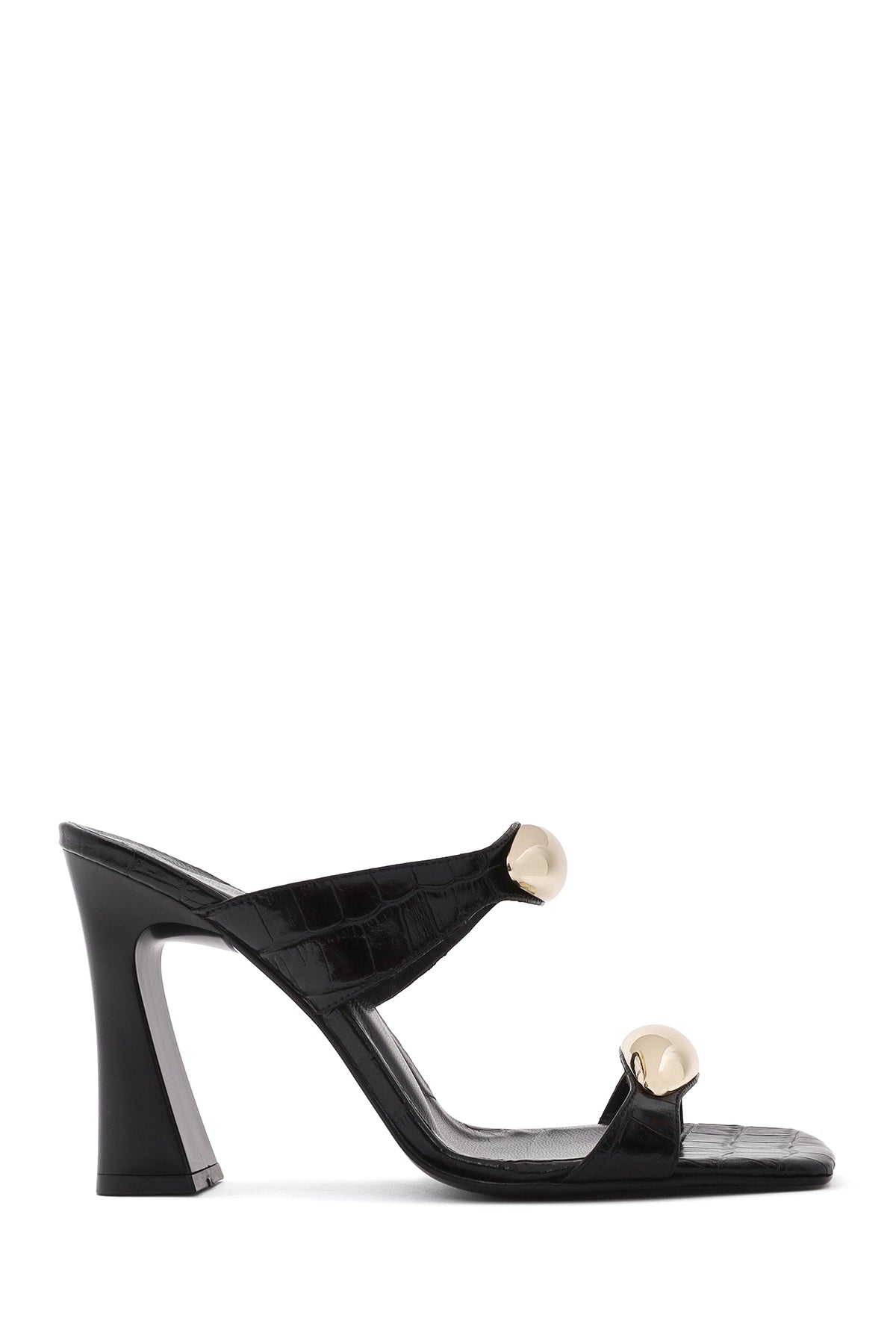Kadın Siyah Kroko Yüksek Kalın Topuklu Deri Terlik 26SFD1605E3 | Derimod