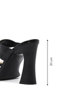 Kadın Siyah Kroko Yüksek Kalın Topuklu Deri Terlik | Derimod