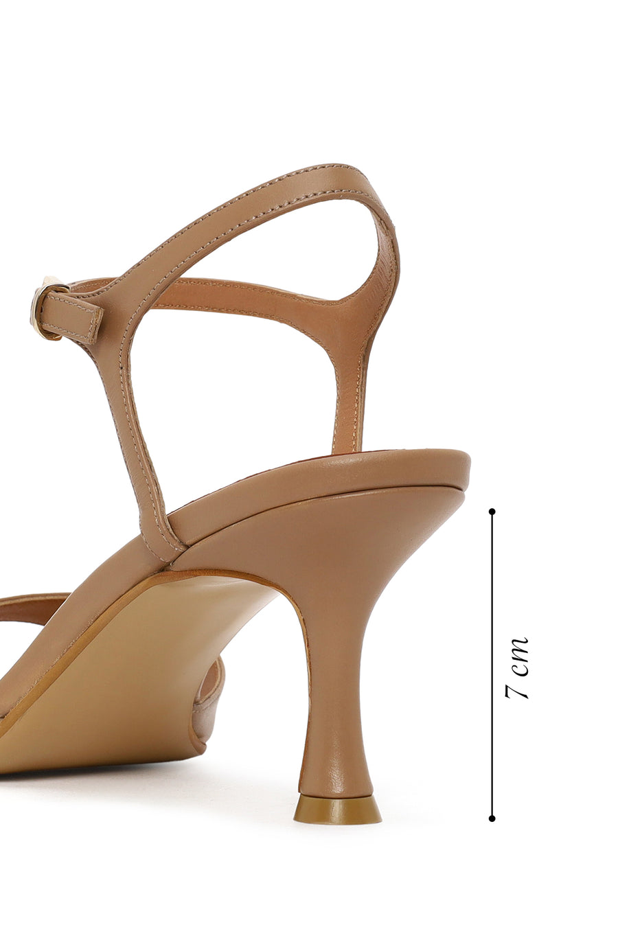 Woman Beige Ankle-Buckle Thin-Heel Leather Sandal