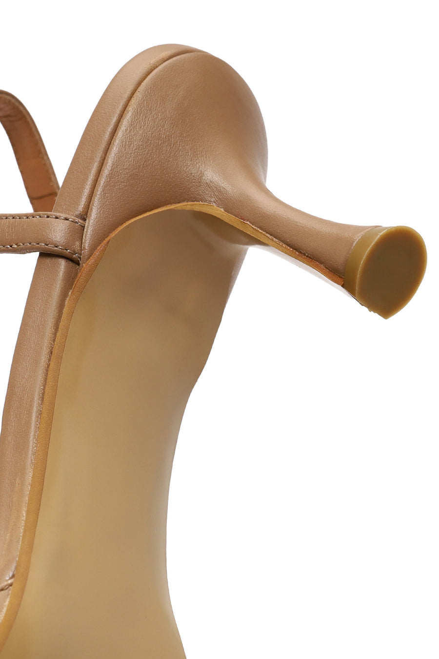 Woman Beige Ankle-Buckle Thin-Heel Leather Sandal