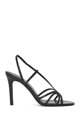 Kadın Siyah Yüksek İnce Topuklu Deri Sandalet