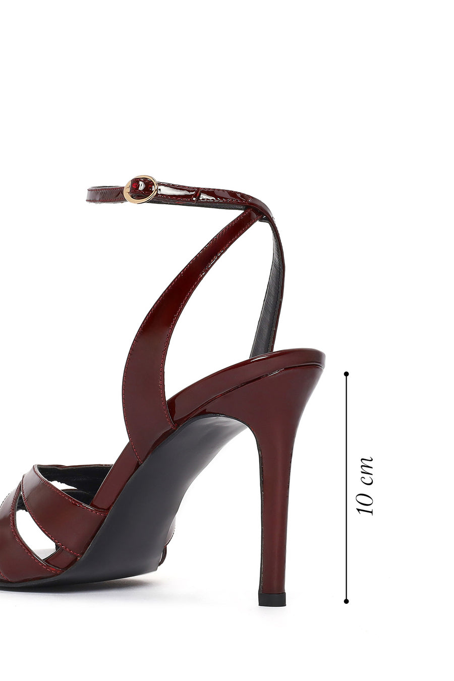 Women's Burgundy Ankle Buckle High Heel Patent Leather Sandals