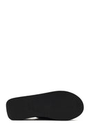 Women's Black Wedge Heeled Leather Slippers | Derimod