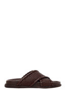 Woman Brown Knitted Patterned Leather Slipper | Derimod