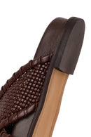 Woman Brown Knitted Patterned Leather Slipper | Derimod