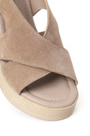 Woman Mink Back-Buckle Wedge-Heel Suede Leather Sandals | Derimod
