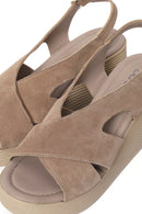 Woman Mink Back-Buckle Wedge-Heel Suede Leather Sandals | Derimod
