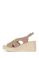 Woman Mink Back-Buckle Wedge-Heel Suede Leather Sandals | Derimod