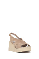 Woman Mink Back-Buckle Wedge-Heel Suede Leather Sandals | Derimod