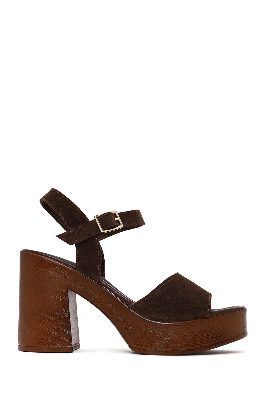 Woman Brown Buckled Platform Chunky Heeled Suede Sandal 26SFD181710 | Derimod
