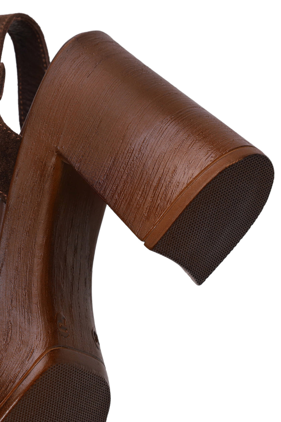 Woman Brown Buckled Platform Chunky Heeled Suede Sandal
